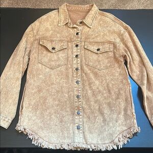 Tan Frayed Hem Denim Jacket
